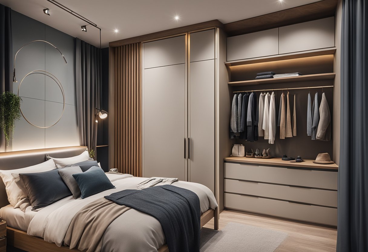 A small bedroom with a built-in wardrobe, showcasing various options for personalizing and styling the space