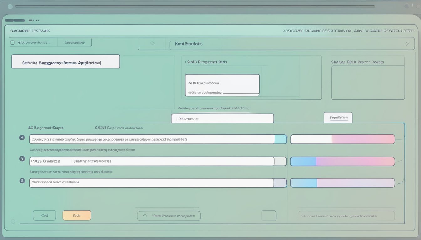 A computer screen displaying the Singapore S Pass application status with a checklist of required documents and a progress bar