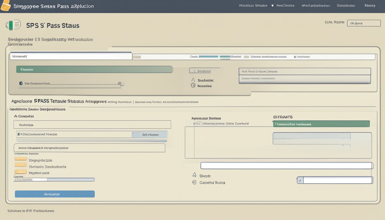 A computer screen displaying the Singapore S Pass application status website, with a mouse cursor hovering over the 