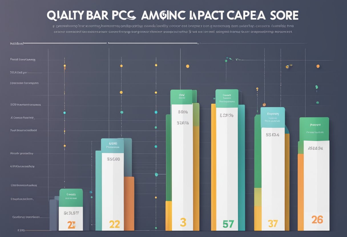 A bar graph showing Quality Score impact on PPC campaigns, with higher scores resulting in lower costs and better ad placement