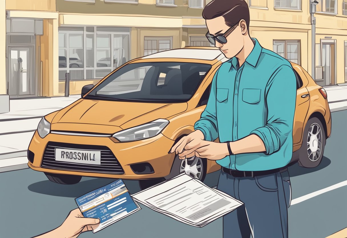 A driver holding a provisional driver's license, reading a document titled "Rights of the Driver with a Provisional License"