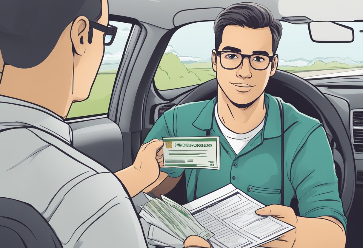 A driver holding a provisional driver's license, reading a booklet titled "Understanding the Rules of the Provisional Driver's License: What You Need to Know."