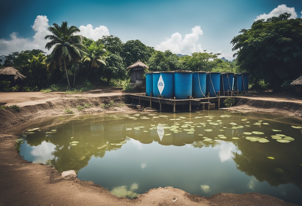 A clean water source with sanitation measures in place to prevent cholera spread, including proper waste disposal and hygiene practices