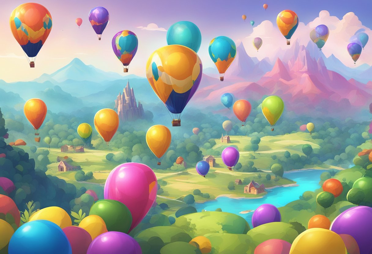 Colorful balloons float in a vibrant, whimsical world. Players strategically pop balloons to reveal hidden probabilities and unlock new gameplay mechanics