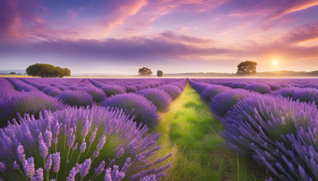 A field of lavender sways in the gentle breeze, their vibrant purple hues creating a mesmerizing and calming sight