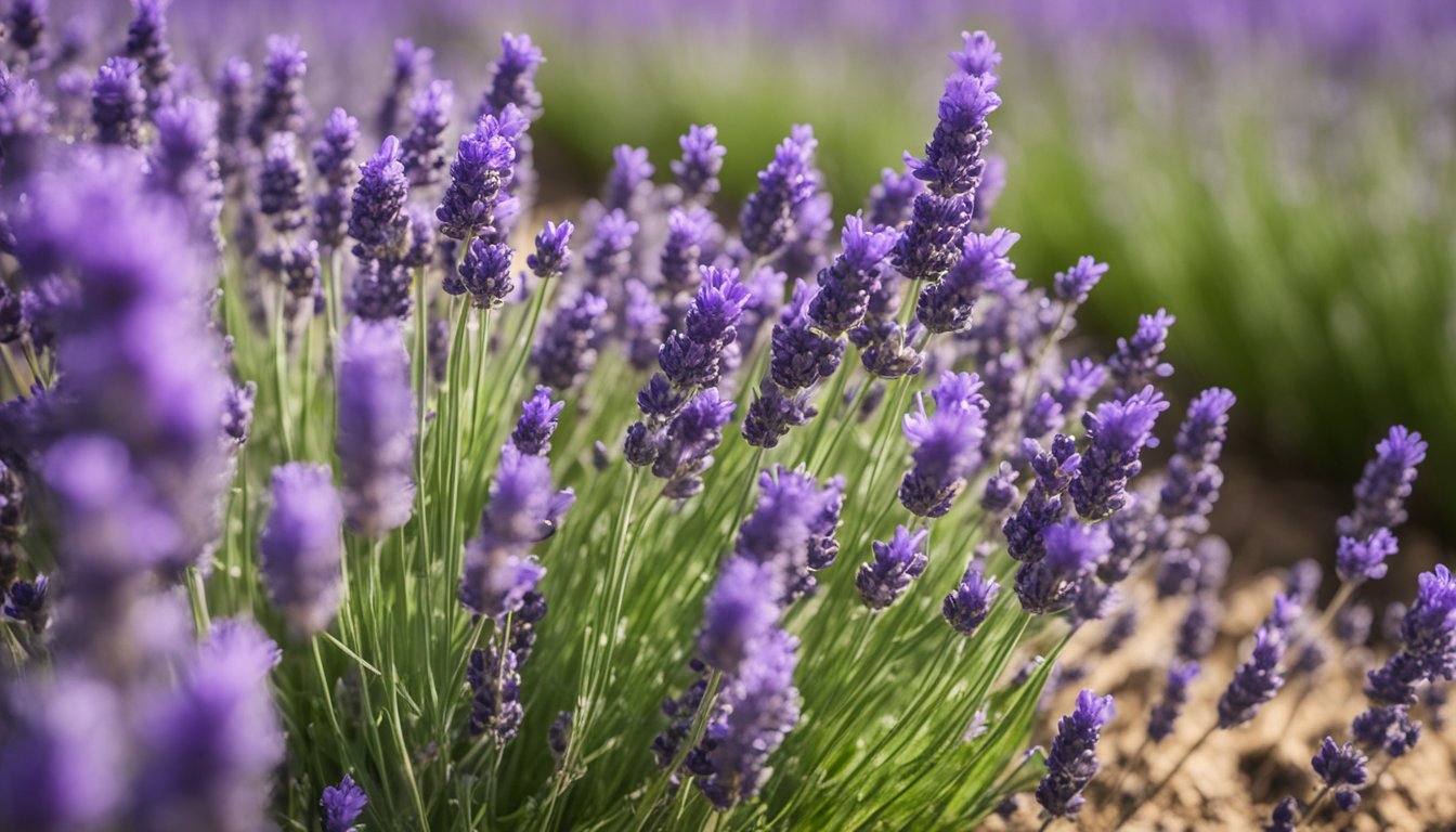 Lavender thrives among diverse plants, attracting beneficial insects and deterring pests. Its roots improve soil structure, promoting biodiversity