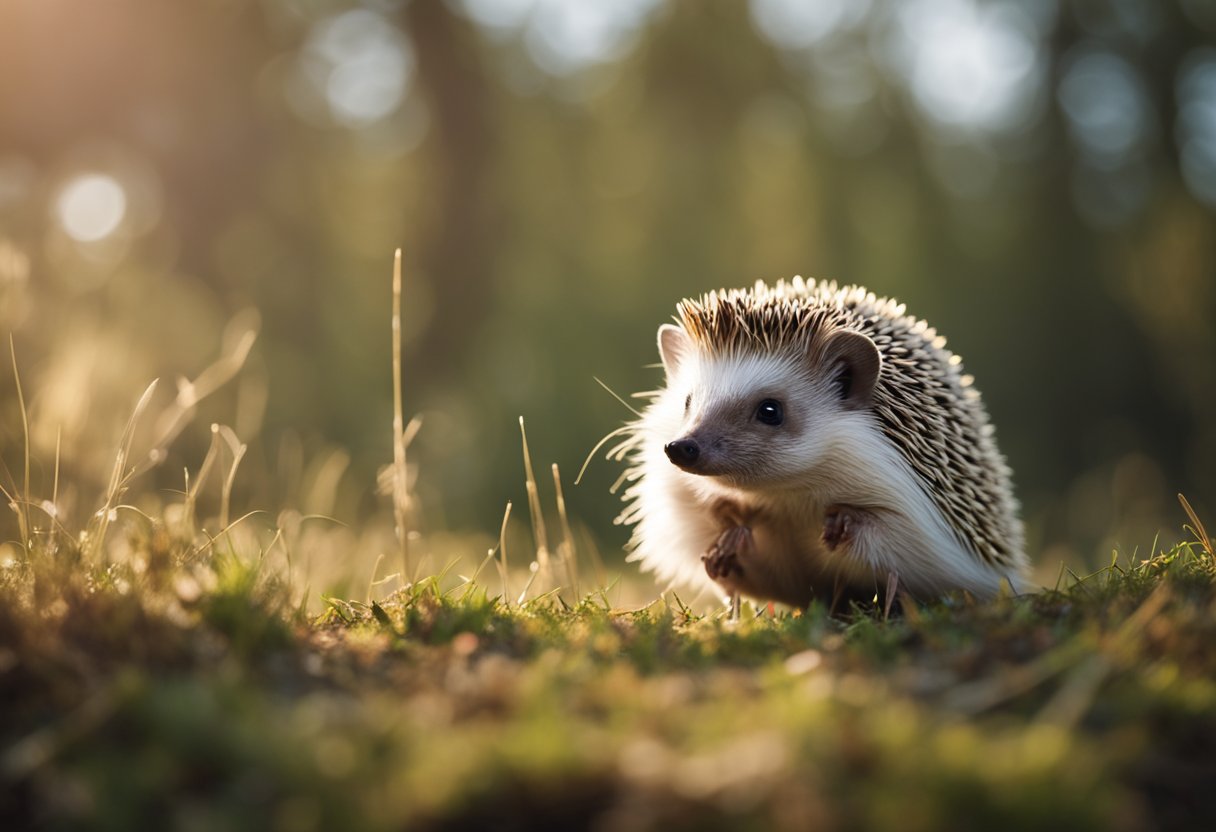 A hedgehog stands on its hind legs, quills raised in defense