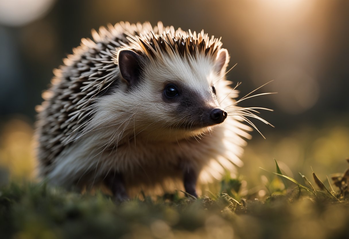A hedgehog stands on its hind legs, displaying its quills in a defensive posture