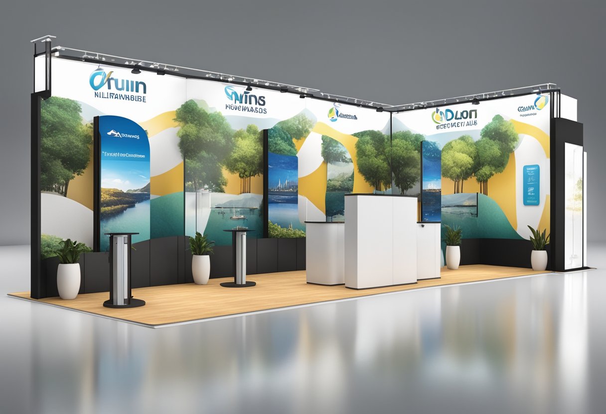 A modular display stands tall at a trade show, with interchangeable panels and sleek lighting, drawing in attendees with its modern and professional design