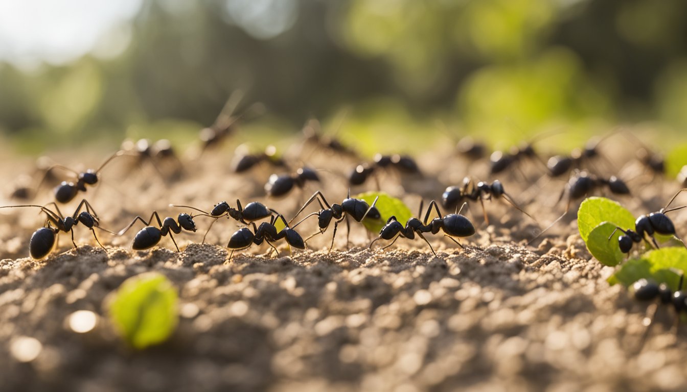 Ants being lured to bait traps and carrying it back to the nest