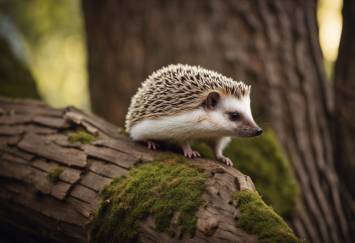 A hedgehog scaling a tree trunk with ease