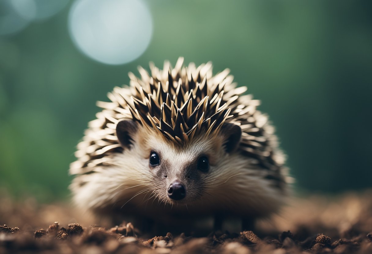 A hedgehog curls into a tight ball, spikes raised, as a predator approaches