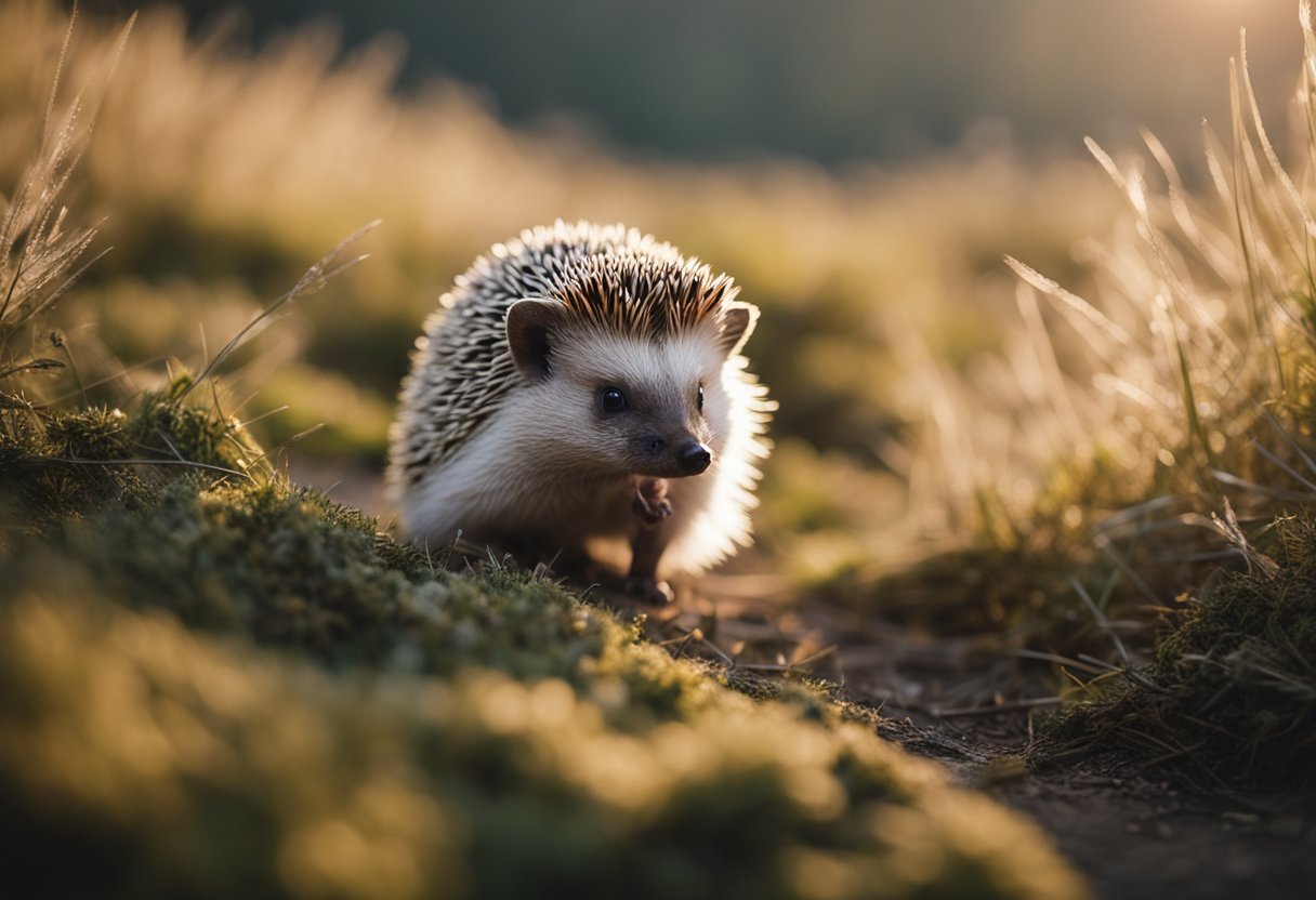 A hedgehog with quills raised defensively