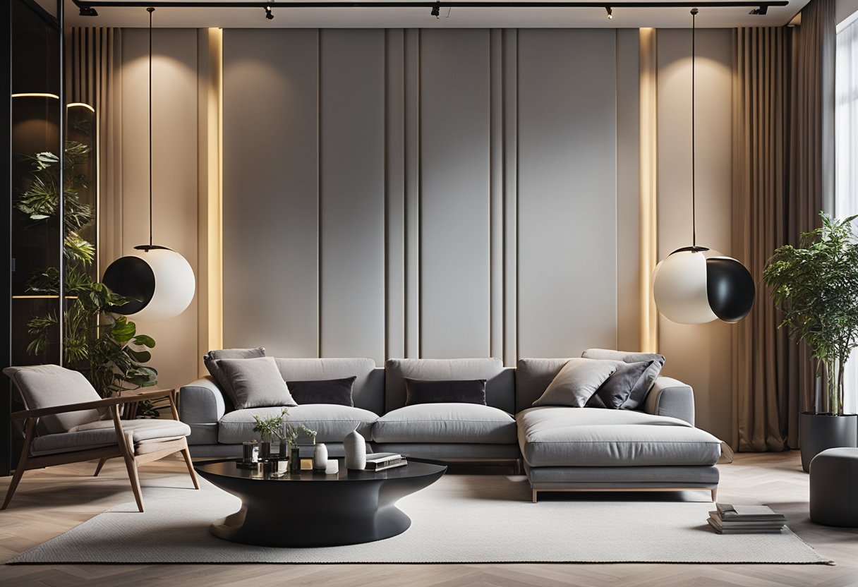 A modern living room with sleek wall panelling designs, featuring a variety of frequently asked questions displayed in an organized and visually appealing manner