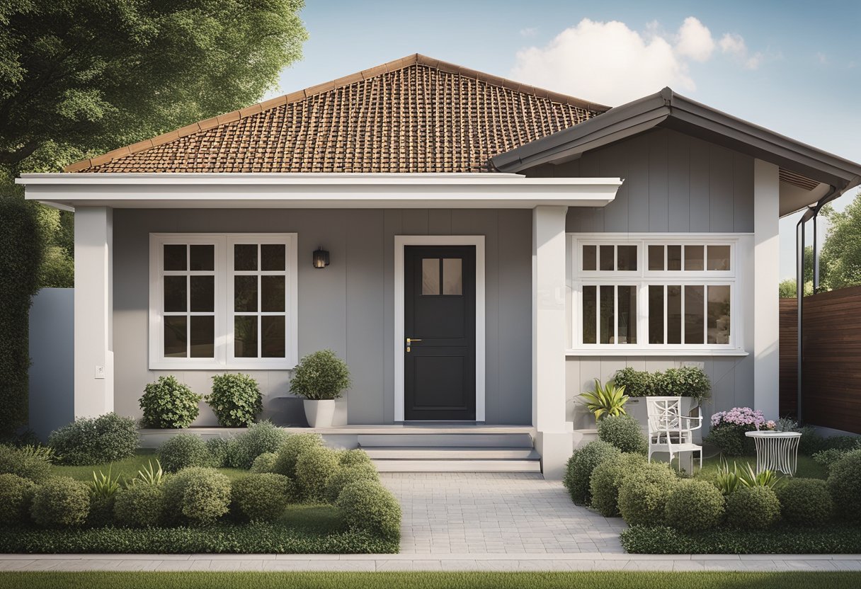 A cozy 3-bedroom house with a simple design. Clean lines, a welcoming front porch, and a small garden