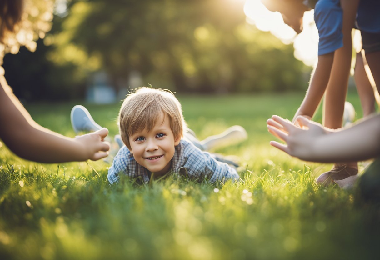 Children playing, showing symptoms of Coxsackievirus: fever, sore throat, rash on hands and feet