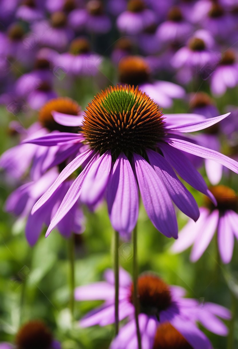 Coneflower seeds are planted in well-draining soil, kept moist, and placed in a sunny location. The seeds germinate in 10-20 days, and the plants grow to a height of 2-4 feet, producing beautiful purple
