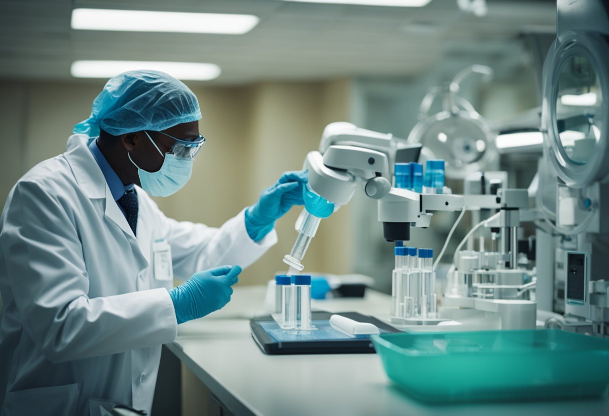 A medical professional examines a patient's symptoms for Ebola virus disease and makes a diagnosis based on laboratory tests