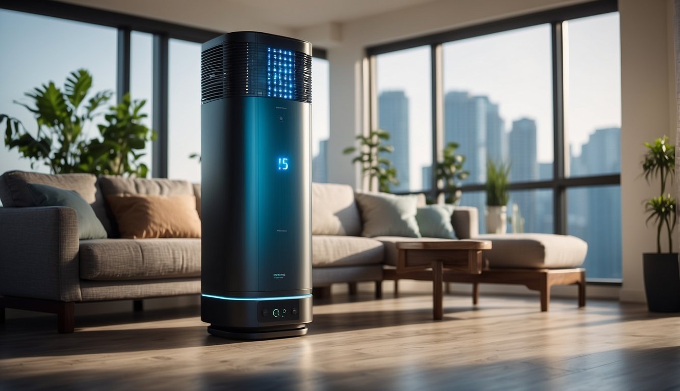 An air purification system removes pollutants from an apartment, showcasing advanced technology in action