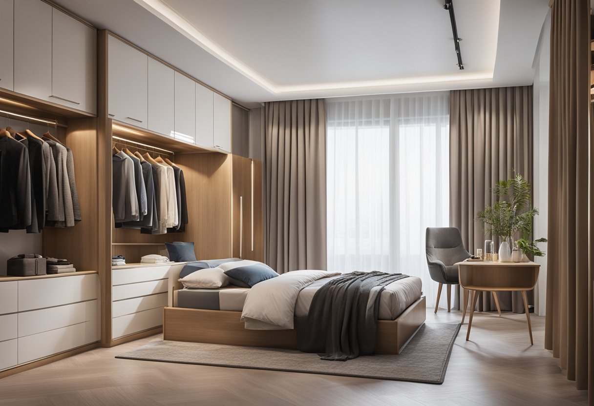 A spacious bedroom with a sleek sliding wardrobe design, maximizing the use of space