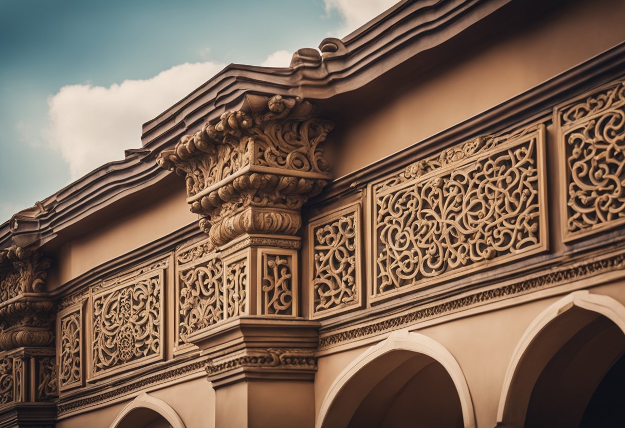 A decorative, ornate balcony parapet wall design with intricate patterns and carved details