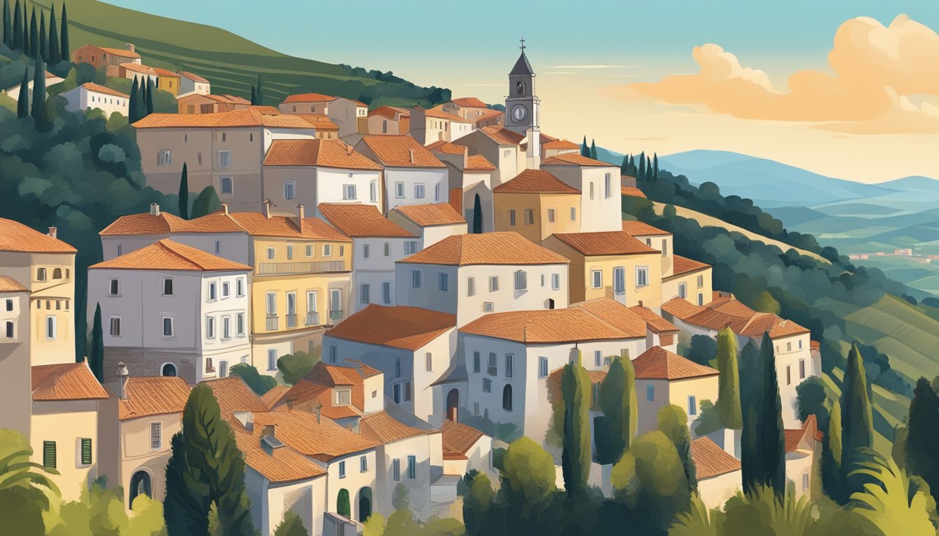 The scene depicts the historic town of Motovun, Croatia, with its ancient architecture and cultural landmarks