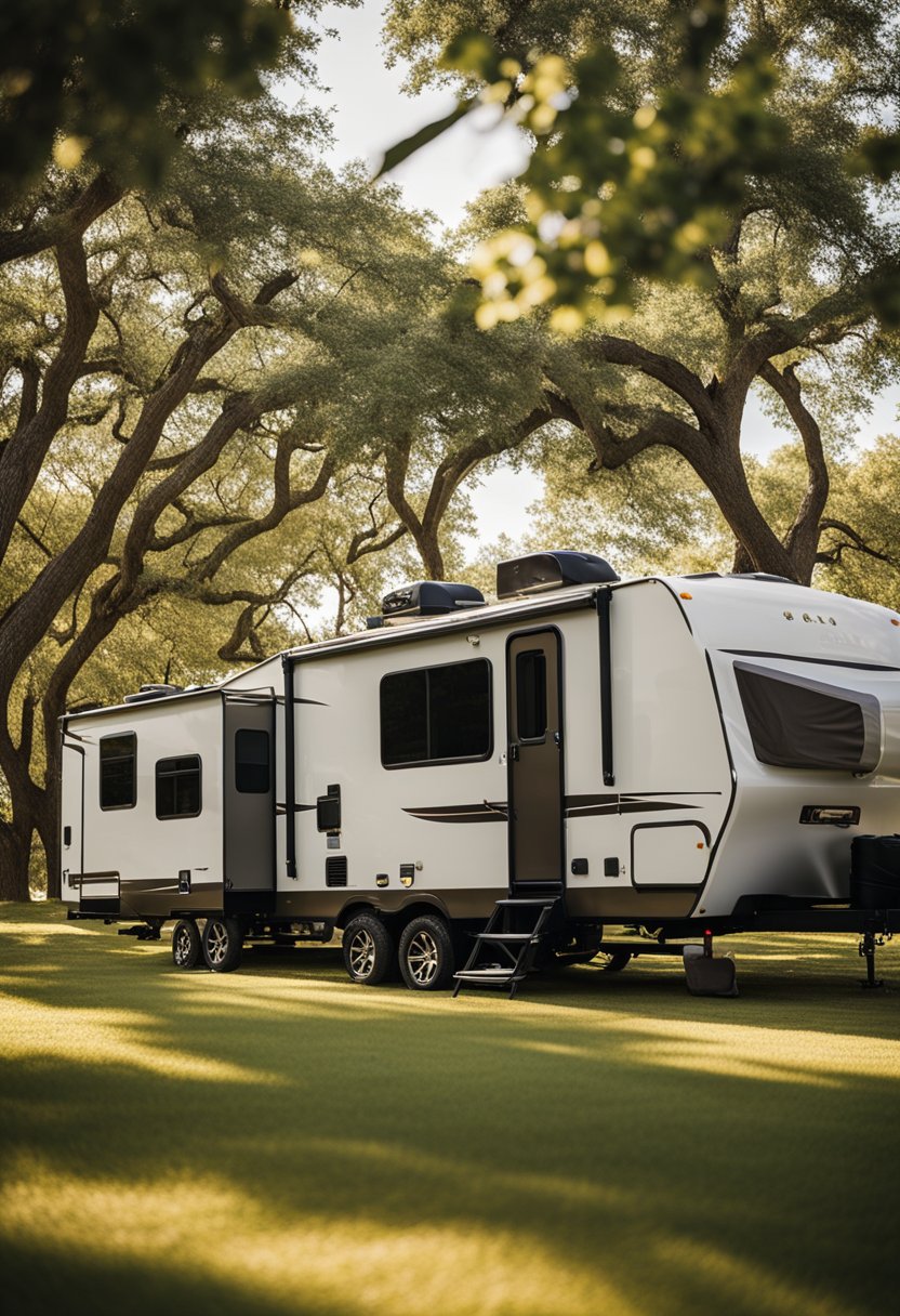 The Extraco Event Center RV Hook-ups are nestled in a serene camping resort near Waco, offering a picturesque setting for an illustrator to recreate