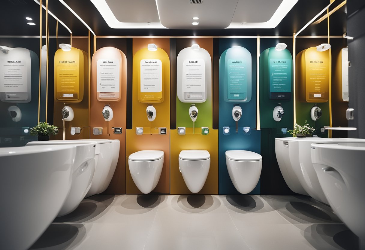 A variety of modern and creative toilet designs displayed with labels and descriptions