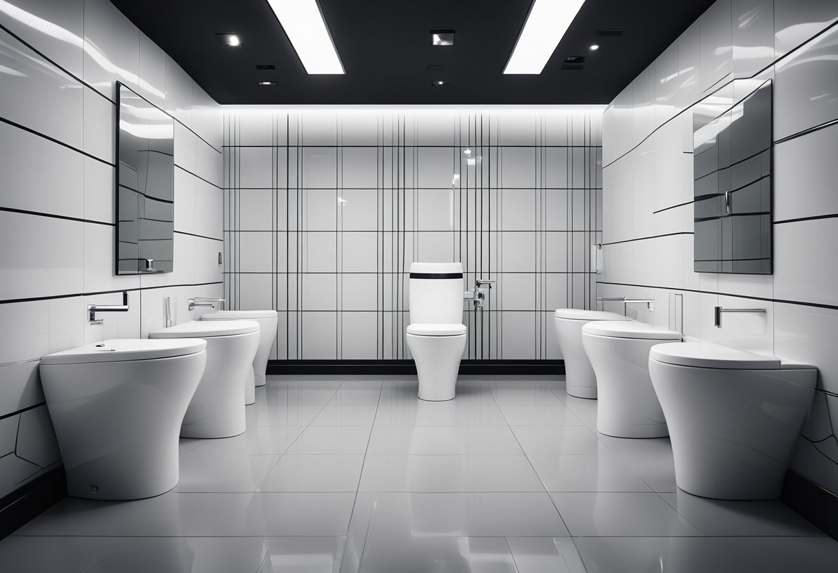 A modern toilet with sleek black and white design, clean lines, and minimalistic features