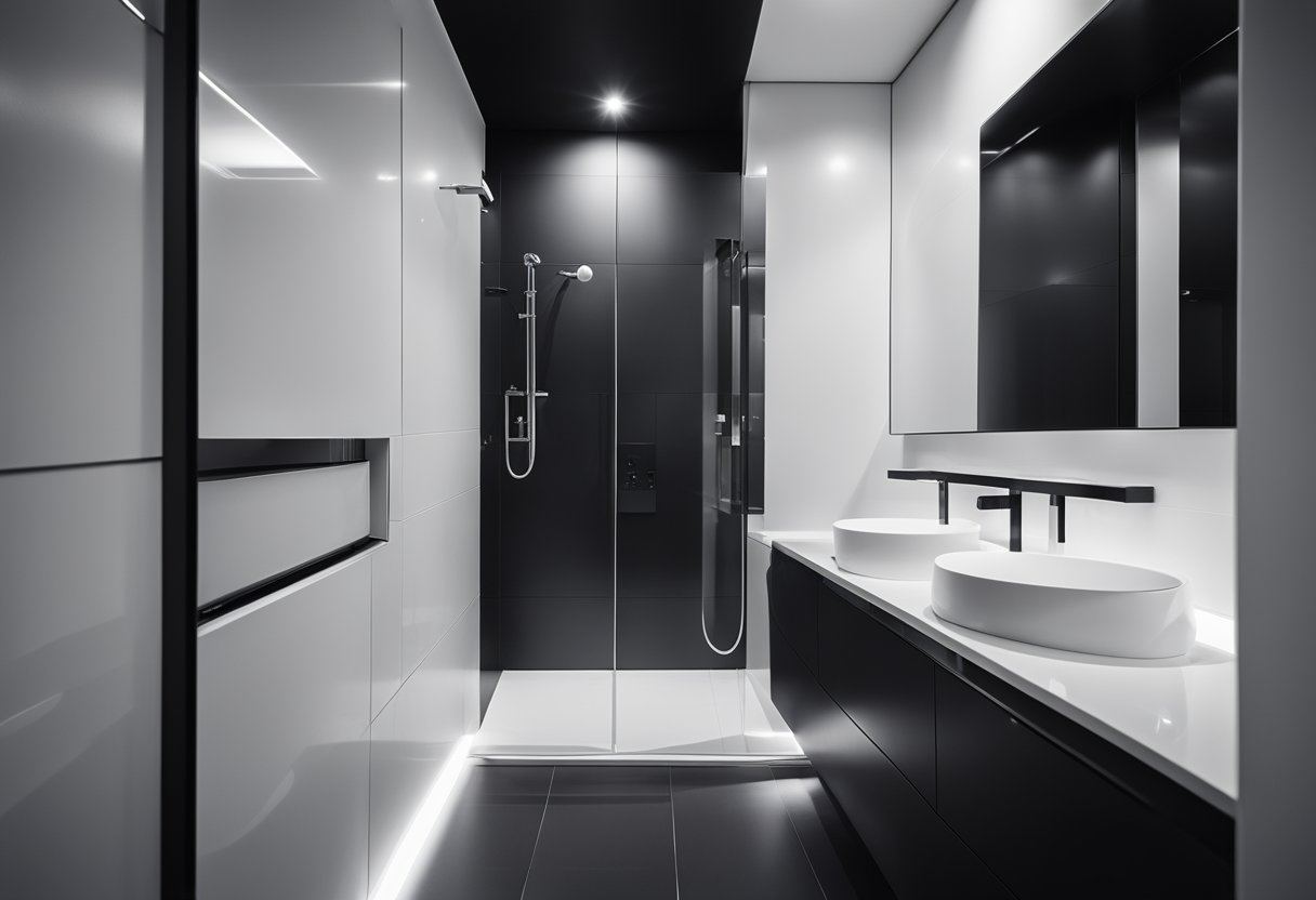 A modern black and white toilet with sleek lines and minimalist design