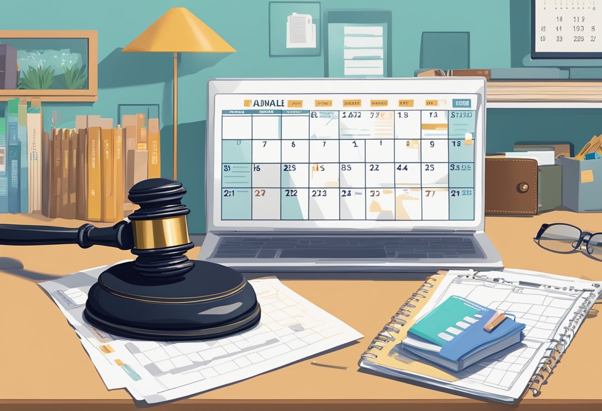 A judge's gavel striking a desk, a driver's license with points being transferred, and a calendar showing an expired deadline