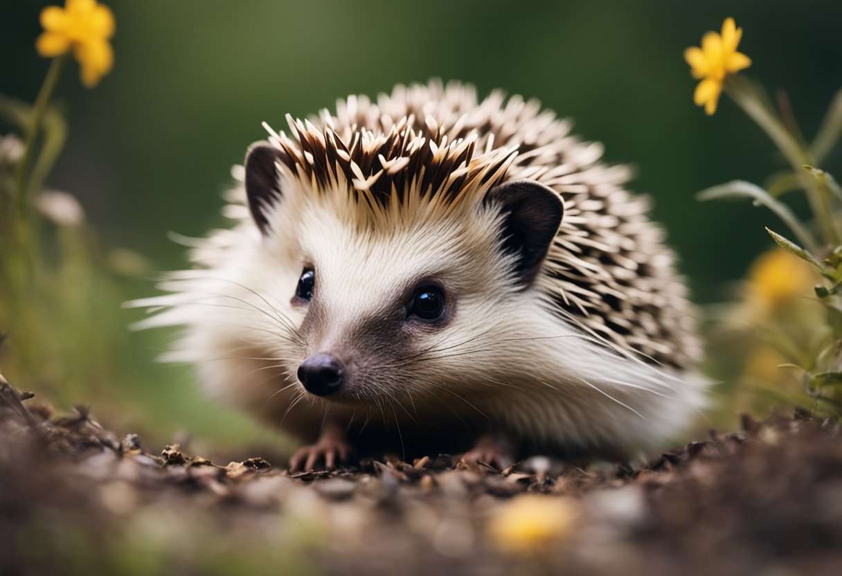 A hedgehog is poised to leap, legs coiled, eyes focused