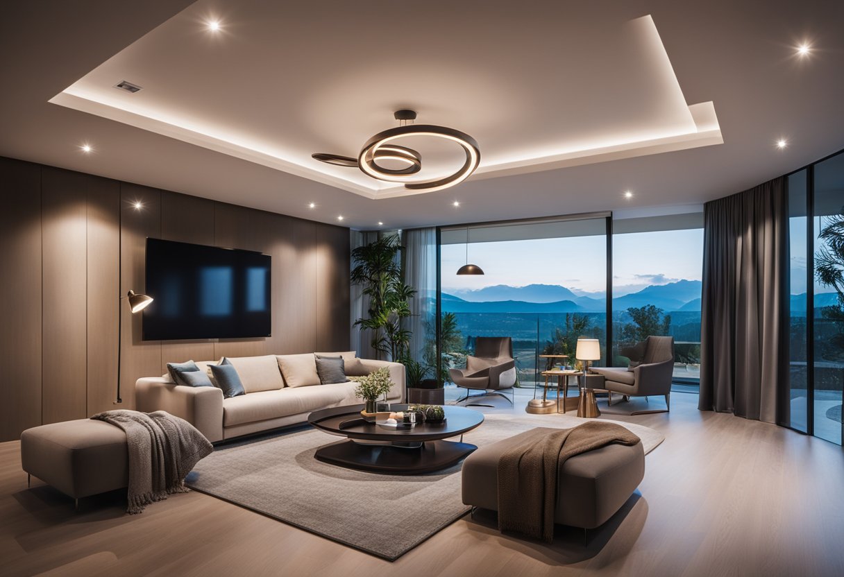 A modern living room with LED lighting fixtures illuminating the space in innovative and stylish designs