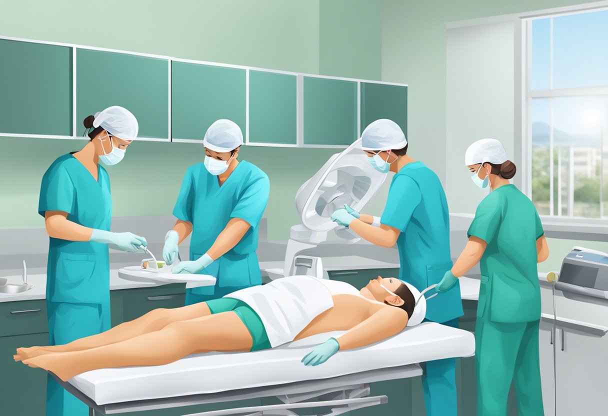 A medical team performing removal procedures with documentation