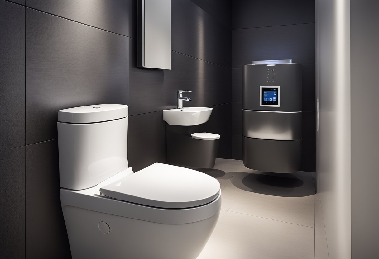 A sleek, modern toilet with a digital control panel and a built-in bidet