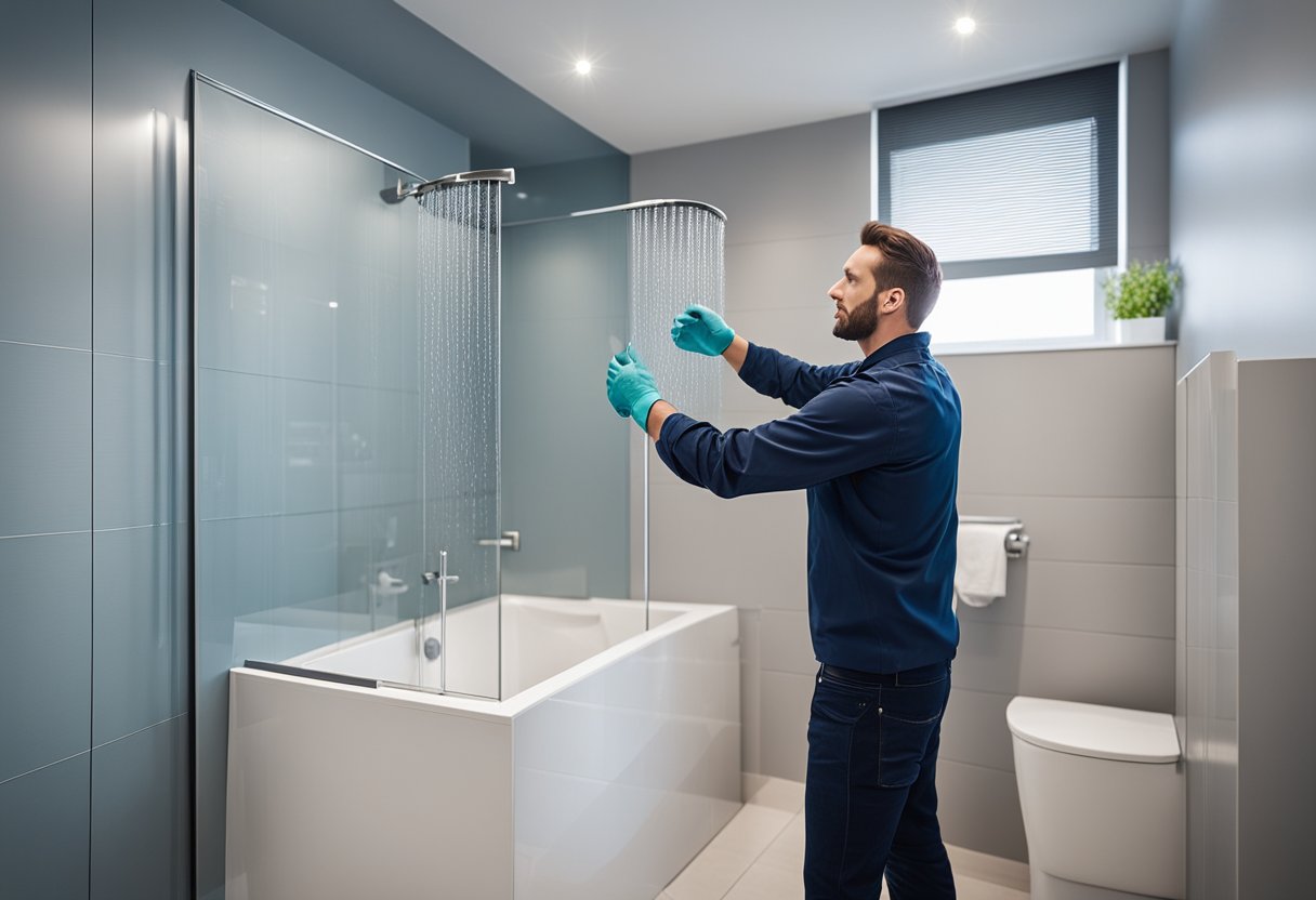 A technician installs a durable, modern toilet shower screen, ensuring proper maintenance for longevity