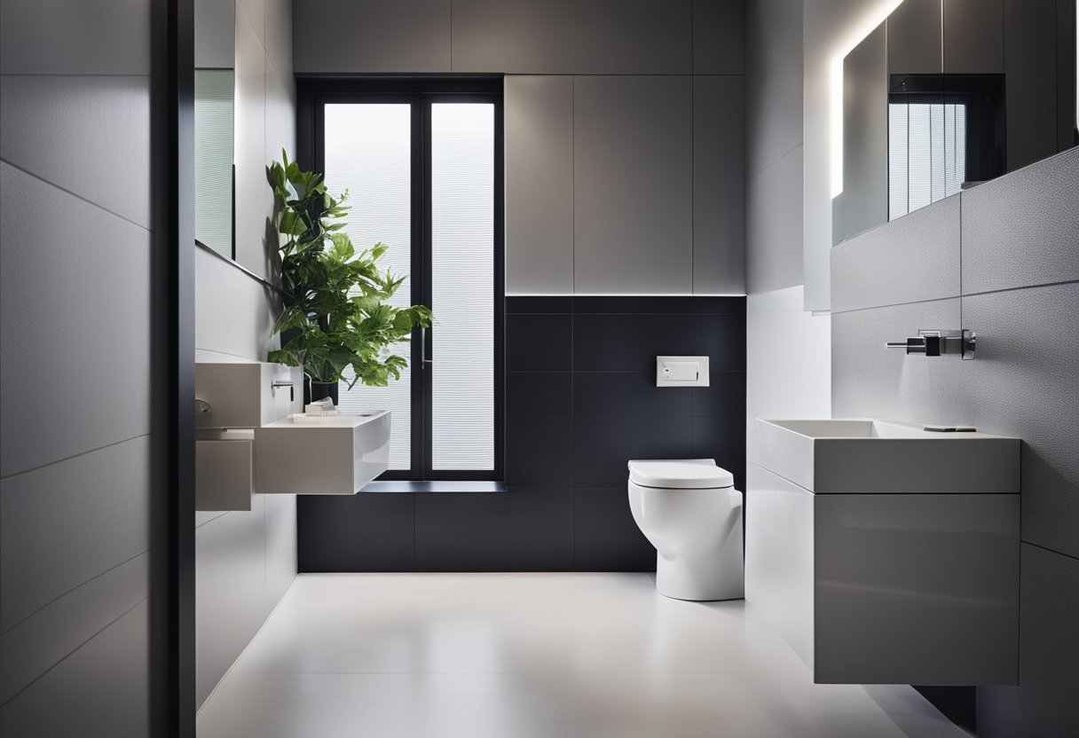 A compact toilet with minimal dimensions, sleek lines, and space-saving features