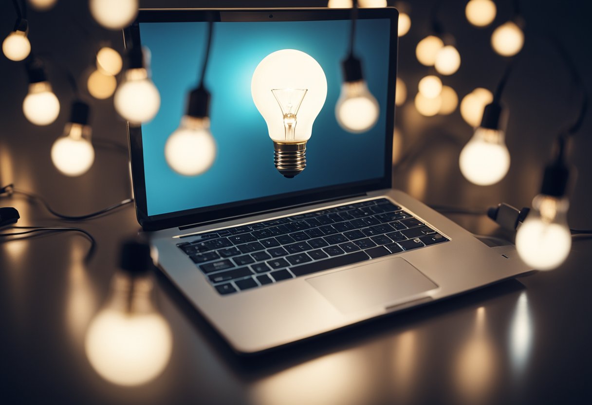 A laptop surrounded by unanswered cold emails, with a lightbulb symbolizing a response idea