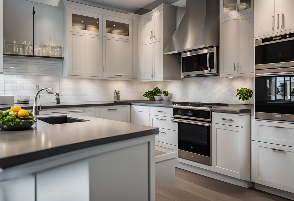 A 10x10 kitchen with efficient layout, maximizing storage, and functionality with sleek appliances and modern finishes