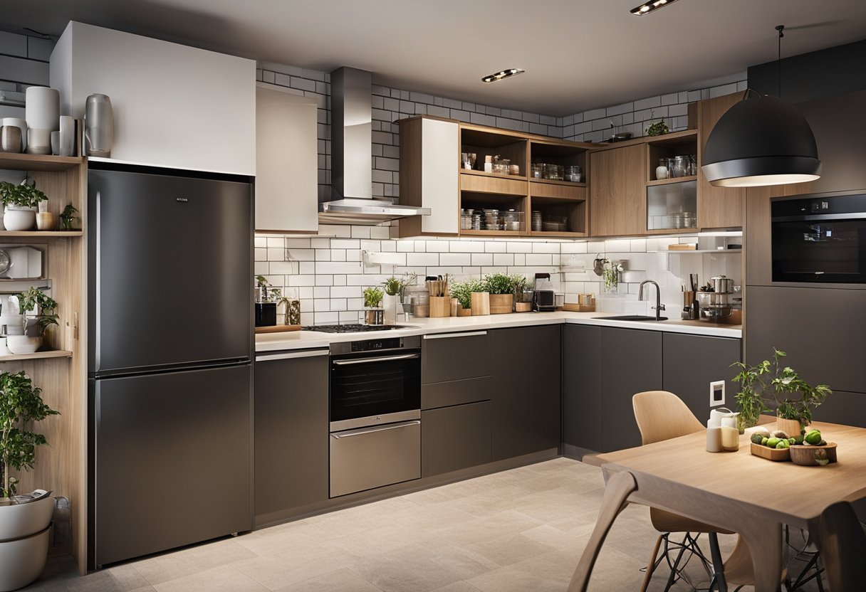 A small kitchen with modular designs, compact storage, and efficient layout