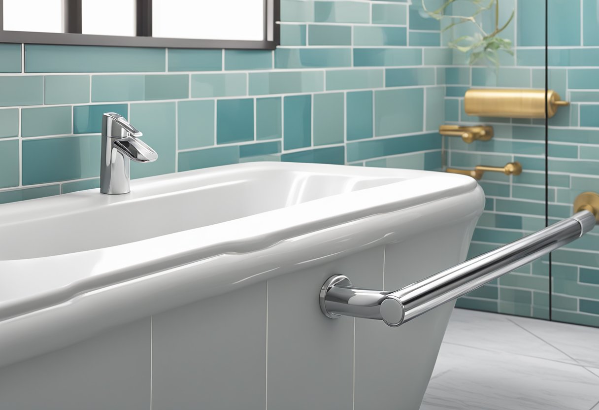 Various grab bars in modern and traditional styles, installed in a senior-friendly bathroom with safety and aesthetics in mind