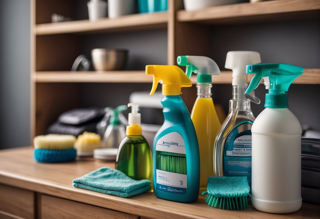 A tidy, well-organized home with cleaning supplies and equipment neatly arranged. A job posting for a housekeeper in Canada displayed prominently