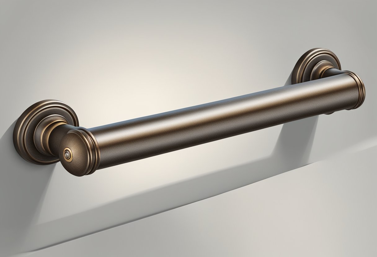 The bathroom grab bars show visible wear and tear, with rust and chipped paint. It's time to consider replacing or upgrading them for your elderly parent's safety