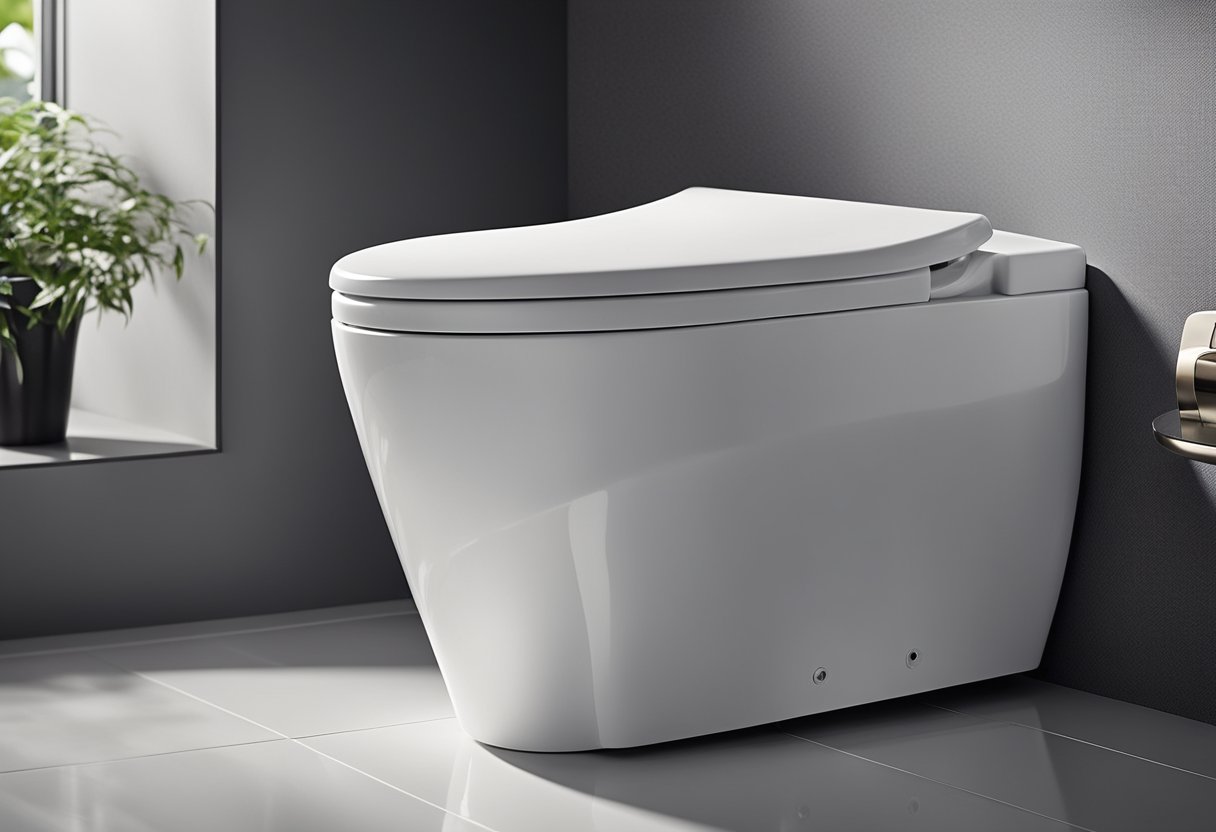 A sleek, modern toilet with smooth surfaces and minimal crevices for easy cleaning. A detachable seat and quick-release mechanism for effortless maintenance