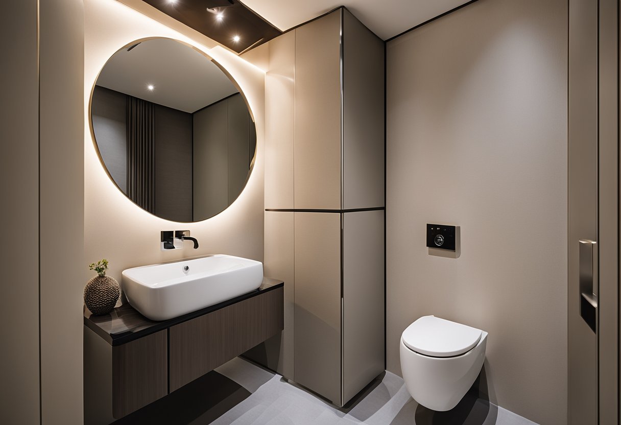 A modern HDB toilet with hip design, featuring stylish accessories and carefully curated decor