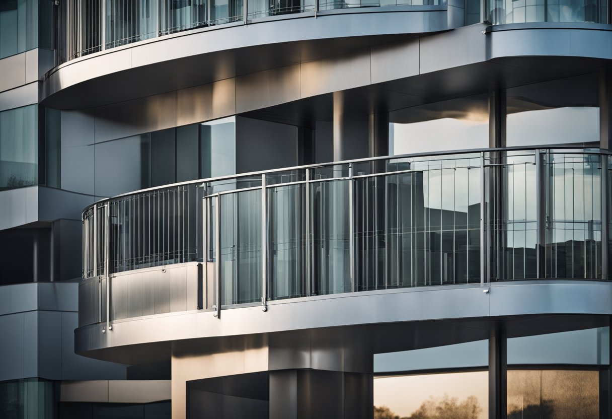 A sleek stainless steel balcony with clean lines and modern design. Frequently Asked Questions text visible
