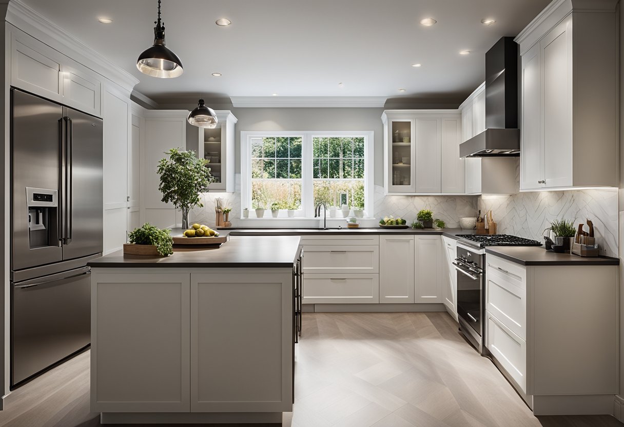 An 8x10 L-shaped kitchen with efficient storage, sleek countertops, and a functional layout. Bright lighting and modern appliances complete the practical design