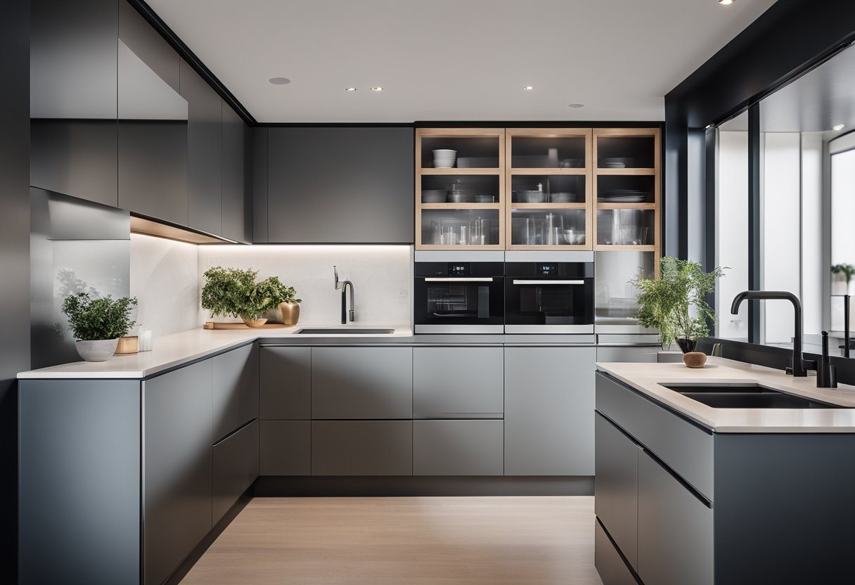 A modern kitchen with sleek built-in designs and integrated appliances. Clean lines and minimalist aesthetic