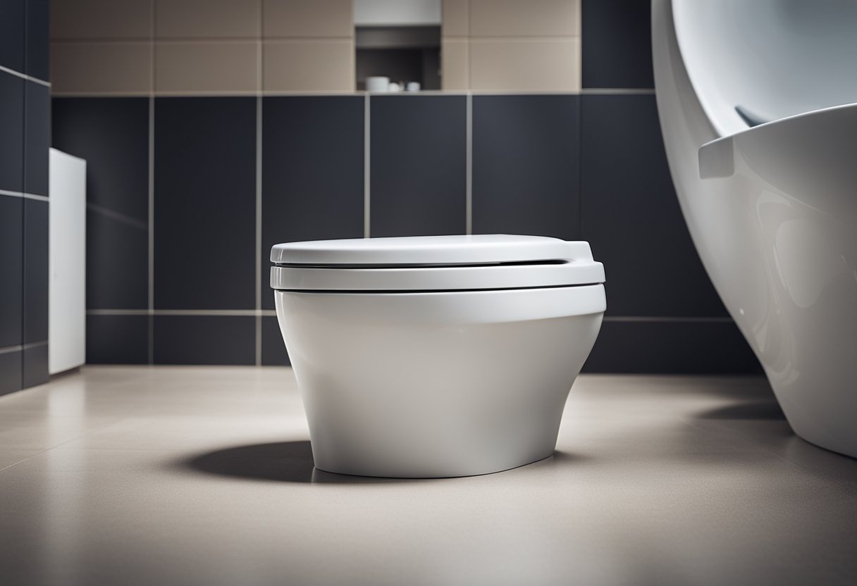 A sleek, modern toilet bowl with clean lines and innovative features, set in a spacious, minimalist bathroom