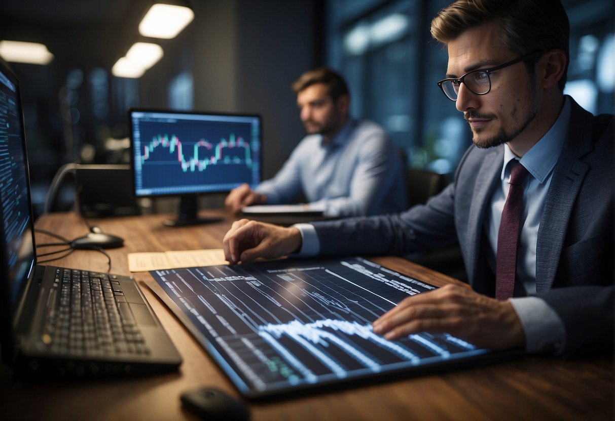 A technical analyst studies charts and patterns, while a fundamental analyst examines financial statements and economic indicators. Both methods aim to predict market movements